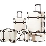 urecity Vintage Luggage Sets of 5 Piece, 20-Inch and 26-Inch Rolling Luggage, 12.5-Inch Cosmetic Train Case, 16-Inch Carry-On Nonwheeled