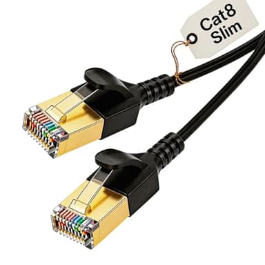 Elfcam - 20m/65.6ft Slim Cat 8 Ethernet Cable, LAN WAN Cable, Cat8 SFTP 32AWG, 2000Mhz 40Gbps with RJ45 Connectors, Black Round (20M)