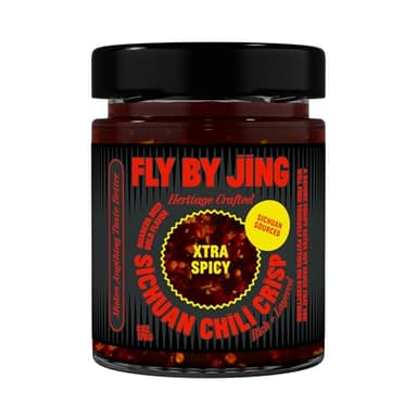 FLYBYJING Xtra Spicy Sichuan Chili Crisp: Premium Chili Oil w/Crunchy Garlic and Shallots - Spicy, Savory, Vegan, Sugar Free Hot Sauce - Good on Noodles, Proteins, Veggies & Anything, 6oz (Pack of 1)