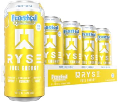 RYSE Fuel Energy Drink - Frosted Lemonade - Sugar Free - 200mg Natural Caffeine, New Formula to Supports Cognitive Health & Improves Focus - No Artificial Colors - 16 fl oz Cans (12-Pack)