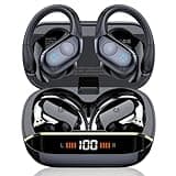 Wireless Earbuds Bluetooth 5.4 Headphones 75H Playtime Stereo Deep Bass Sports Ear Buds with Earhooks, LED Display Bluetooth Earbuds with 4 ENC Mic, IP7 Waterproof Earphone for Workout/Running, Black