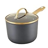 Farberware Forged Induction Ceramic Cookware Nonstick Saucepan with Lid, Dishwasher Safe, Suitable for All Stovetops, 3 Quart Sauce Pan - Black and Gold