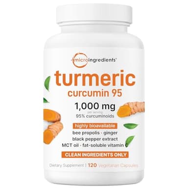 Micro Ingredients Pure Turmeric Curcumin Supplement 1,000mg – 95% Curcuminoids with Black Pepper & Ginger – High Absorption for Joint & Antioxidant Support* – Filler Free, 120 Veggie Capsules