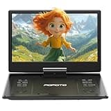 POFOTO 15.7" Portable DVD Player with 14.1" HD Swivel Screen, 6-Hour Rechargeable Battery, Dual Speakers, USB/SD/TV Sync, Supports Multiple Disc Formats, Black