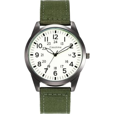 Casotime Tactical Military Watch for Men Field-Tested Analog Quartz with Green Luminous Dial 30M Water Resistant Black Case Green Nylon Band & Second Hand | Unisex Army Sport Wristwatch
