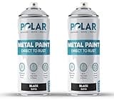 Polar Satin Black Direct to Rust Spray Paint - 2 x 13.5fl oz - Protect and Stop Rust & Corrosion - Primer, Undercoat, Topcoat - Quick Dry Formula - Ideal for Metal, Wood, Plastic and Ceramic Surfaces