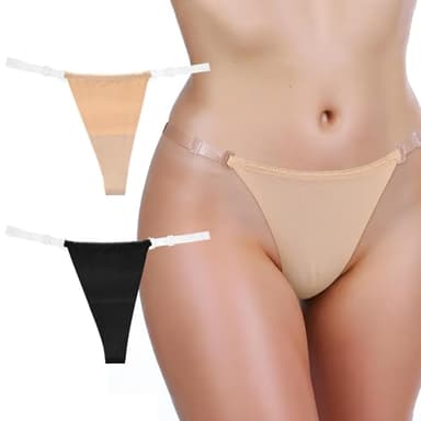 2 Piece Cotton G String Thongs For Women Clear Strap No Show Womens G-String Underwear Thong Invisible Stretch Panties Sexy Size:S