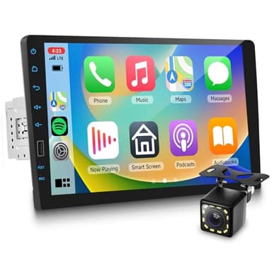 Single DIN Wireless CarPlay & Android Auto IPS Touchscreen Stereo, Upriding 9-Inch Bluetooth AM/FM Radio with Backup Camera, Steering Wheel Control, EQ, USB