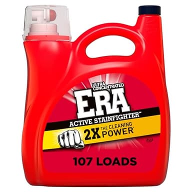 Era 2X Ultra Active Stainfighter Formula Liquid Laundry Detergent 154 fl oz, 107 Loads Stain Fighter Laundry Detergent for Deep Stain Removal Tough on Stains Fighter High Efficiency