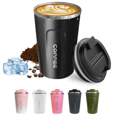 SPLMIFA Travel coffee mugs leak-proof, reusable coffee cups with lids, stainless steel vacuum insulated coffee tumblers, thermal insulation cups for men & women keep drinks hot & cold(2nd-Black, 12OZ)