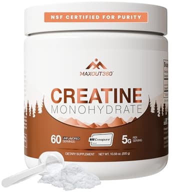 MaxOut360 Creapure Creatine Monohydrate Powder, 60 Servings, Unflavored, NSF Certified Creatine for Muscle Growth, Strength & Recovery, Pure German Creatine Monohydrate for Women & Men