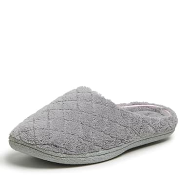 Dearfoams Womens Leslie Washable Memory Foam Terry Clog With Wide Widths Slipper, Medium Grey, 9-10 US