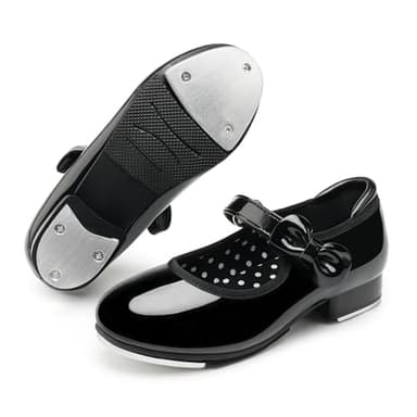 Stelle Girls Tap Shoes Toddler Dance Shoes PU Leather Easy Strap(Toddler/Little Kid/Big Kid)(Black,9MT)