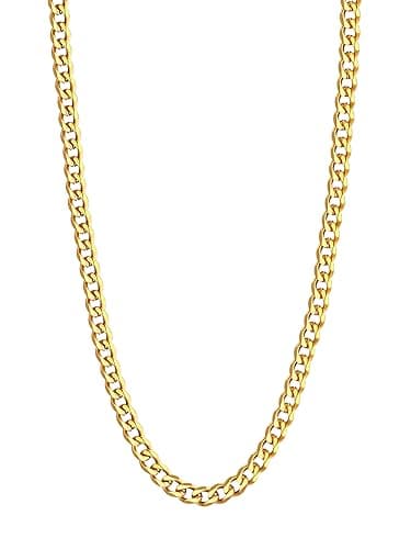 U7 Cuban Link Chain 18 Inch Gold Plated Stainless Steel Diamond Cut 3mm Wide Curb Chain Necklace for Men Women