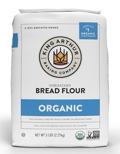 King Arthur 100% Organic Bread Flour, Unbleached, 5 lb (Pack of 1) - Non-GMO Project Verified, No Preservatives
