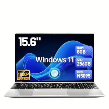 2026 Latest 15.6'' Laptop Compatible with Windows 11, Quad-Core Processor N95(Beat i7-7600U), 8GB RAM 256GB SSD, 1080p FHD Display, Backlit Keyboard, 8000mAh Battery, Mini-HDMI, WiFi5, TF Card Slot