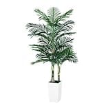 VIVATREES Golden Cane Palm Trees Artificial Indoor, 6FT Tall Faux Palm Tree with White Tall Planter, Artificial Plants with Natural Wood Trunk and Lifelike Leaves for Home Office Decor