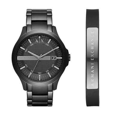 A|X Armani Exchange Men's Watch Gift Set, Bracelet and Three-Hand Black Stainless Steel Watch for Men