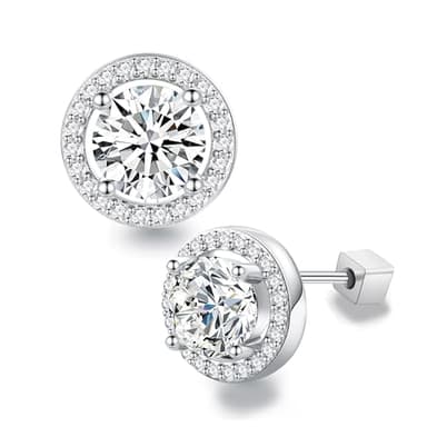 Moissanite Stud Earrings, 0.5-1ct D Color VVS1, Deluxe Round Cut, S925 Sterling Silver Plated 18K White Gold, Noble Women's Jewelry (Silver, 0.5 carat)
