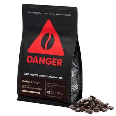 Danger Coffee by Dave Asprey, Remineralized, Mold Free & Lab Tested Whole Bean Coffee, Dark Roast, 10.9 Ounce