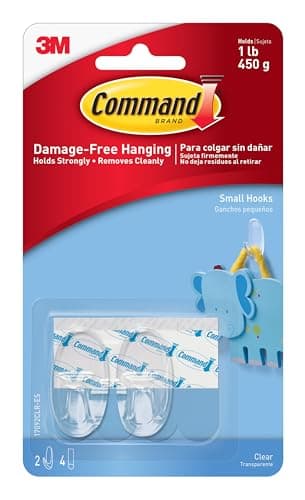 Command Small Clear Oval Hooks, 2 Wall Hook and 4 Strips, Damage-Free Hanging with Adhesive, No Tools Great for Hanging Home and Room Decor, Holds up to 1 lb
