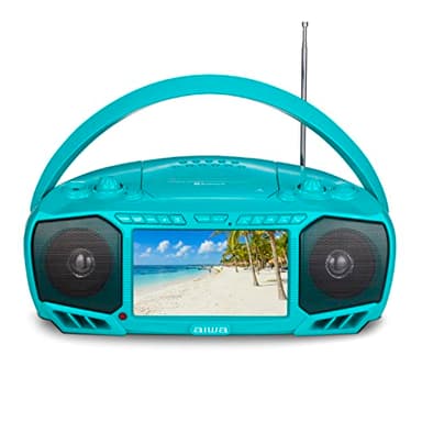 Aiwa Portable Boombox, Crystal Clear Sound with 3W x 2 Speakers and Bass Function, Featuring a 7" LCD Display, Bluetooth Connectivity, FM Radio, CD/DVD Player, Streaming on Roku and Amazon Firestick