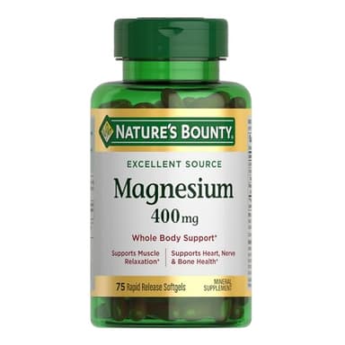 Nature's Bounty Magnesium 400 mg Softgel, Whole Body Support, Magnesium Supplements for Men and Women, Heart, Nerve & Bone Health, 75 Softgels (Pack of 1)