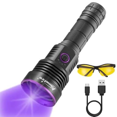 ALONEFIRE SV43 36W 365nm UV Flashlight USB C Rechargeable Ultraviolet Black Light Woods Lamp for Pet Urine Detector, Resin Curing, Scorpion, Bed Bug, Fishing, Leak with UV Protective Glasses, Battery