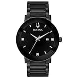 Bulova Men's Modern Black Ion-Plated Stainless Steel 3-Hand Calendar Date Quartz Watch, Diamond Dial Style: 98D144