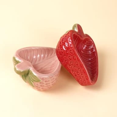 Deapeey Hamtser Food Bowl,2 Packs Strawberry Hamster Bowls,Ceramic Feeding Bowl,Food Dish for Small Animals Gerbil Dwarf Hamster Rat Mice Guinea Pig(Pink+Red)