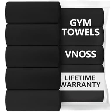 Vnoss Microfiber Quick Dry Gym Towels, Lint Free Odor-Free Absorbent Fiber, Fast Drying, Men & Women Workout Gear for Body Sweat, Working Out Towel, Black, 5Pack - 16 * 27Inch