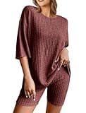 NORACORA Biker Short Sets Women 2 Piece Outfits Cute Pajamas Matching Set Summer Clothing Loungewear Wine Red