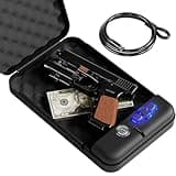 Grimtron Portable Pistol Safes – Electronic Lock Box & Key Access, Silent Mode, Compact Car Gun Safe for Handgun, Small Single Safe for Travel, Office, Dorm Use