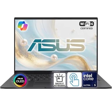 ASUS Zenbook 14 FHD OLED Touchscreen Laptop | AI Enhanced Intel Core Ultra 5 14-Core | 8GB DDR5 | 256GB PCIe SSD | Backlit Keyboard | Harman Kardon | Military-Grade | 15 Hrs Battery Life | Win 11