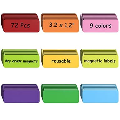 72 Pcs Dry Erase Magnetic Labels, 3.2x1.2 Magnets Name Tags Label Stickers for Whiteboard, Refrigerator, Locker Classroom Office Home