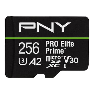PNY 256GB PRO Elite Prime™ C10 U3 V30 A2 microSDXC Flash Memory Card – Ultra-Fast Speeds, Read 200MB/s, Write 150MB/s, 4K UHD, Full HD, UHS-I, for Smartphones, Drones, Action Cameras