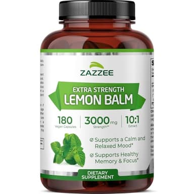 Zazzee Organic Lemon Balm 10:1 Extract, 3000 mg Strength per Capsule, 180 Vegan Capsules, 6 Month Supply, Standardized and Concentrated 10X Extract, 100% Vegetarian, All-Natural and Non-GMO