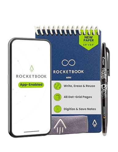 Rocketbook Mini Reusable Smart Notepad, Pocket Size On-The-Go Notebook, 3.5x5.5, Navy Blue (Pack of 1)