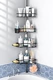 Aitatty Corner Shower Caddy Tension Pole: 4tier Adjustable Rustproof Bathroom Organizer Shelves - Bathtub Shampoo Rack 43.5-120 inch
