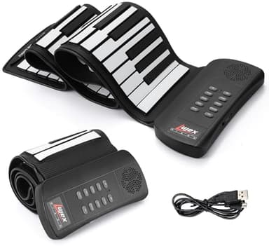 Lujex Roll Up Piano, Portable Silicone Keyboard Perfect for Beginners, Safe Material, Headphone Jack for Quiet Practice, 16 Tones & Record Function, Foldable for Travel (Black)