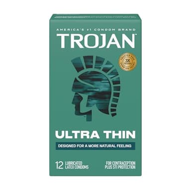 Trojan Ultra Thin Latex Lubricated Condoms for Men, Thin Condoms for a More Natural Feeling, Premium Latex to Help Reduce Risk of Pregnancy and Sexually Transmitted Infections (STIs), 12 count