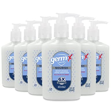 Germ-X Nourish Hand Sanitizer, 8 Fl Oz (Pack of 6), 2-in-1 Moisturizing and Sanitizing Formula with Shea Butter, Vitamin E & Aloe, Non-Greasy, Fresh Scent, Pump Bottle