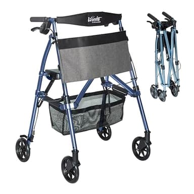 Stander Wonder Rollator Plus, Lightweight Folding Mobility Rolling-Walker, EZ Fold-N-Go-Rollator for Seniors and Adults, 6-inch Wheels, Locking Brakes and Padded Seat with Backrest, Cobalt Blue