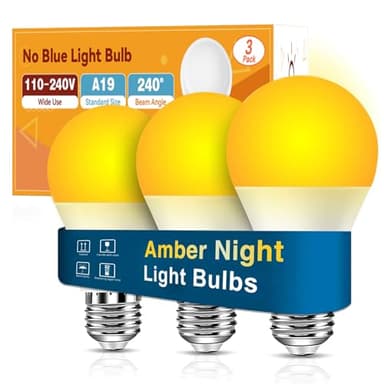 Neporal Amber Light Bulbs, 9W 60W Equivalent A19 Soft Light Bulb, Blue Light Blocking Warm Light Bulbs, 1800K Amber Night Light Bulb, Dim Bulb for Healthy Sleep and Baby Nursery Light (3)