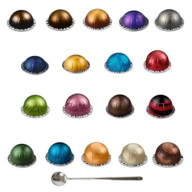 Variety Discovery Sampler 18 Capsules BULK Pack with Spoon / 18 Flavors Exploration Kit/Espresso & Lungo Coffee Mix Capsules Pod (18, Assorted Flavors Capsule Pods)