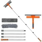 ARTIPOLY Professional Window Squeegee Cleaner, 2 in 1 Shower Squeegee with Extension Pole, 65”Telescopic Window Washing Equipment with 180°Adjustable Head, Glass Cleaning Tools for Outdoor High Window