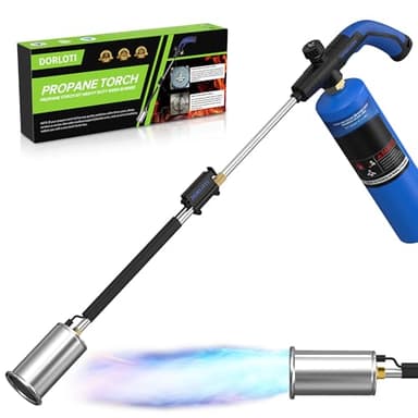 Weed Torch Propane Burner Blow Torch Weed Burner Flamethrower with Adjustable Flame and Ergonomic Anti-slip Rubber Handle for Weeding,Melting Ice,Charcoal Starter(Fuel Cylinder Not Included)