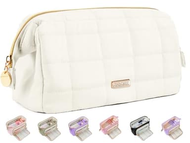 Sooez Large Pencil Case Pouch, Soft Pencil Bag with Zipper, Pen Bag Wide Opening, School Supplies Cute Pencil Case for Girls Boy Men Women, Beige