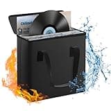 ZOOPIP Fireproof Vinyl Record Storage Box,Water Resistant Small Record Storage Organizer,Collapsible Vinyl Record Storage,Carrying Case with Lid,Holds 30 Albums-7/12 inch-Black