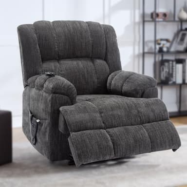 Trustyue Dual Motor Power Lift Recliner Chair with Lay Flat, Full-Body Vibration & Lumbar Heating - Lift Assist Chair for Elderly, Electric Recliner with Massage and Heat, Easy Assembly Grey